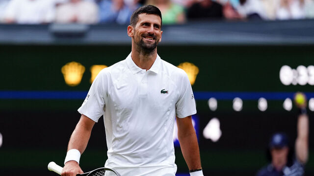 Novak Djokovic of Serbia during his match against Yibing Wu of China during the Gentlemen's Singles on day one of the 2026 Wimbledon Championships at the All England Lawn Tennis and Croquet Club, London. Picture date: Monday June 29, 2026.