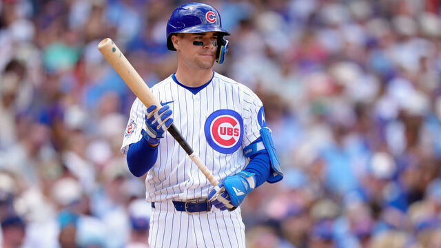 CHICAGO, ILLINOIS - JUNE 20: Matt Shaw #6 of the Chicago Cubs bats in a game against the Toronto Blue Jays at Wrigley Field on June 20, 2026 in Chicago, Illinois.