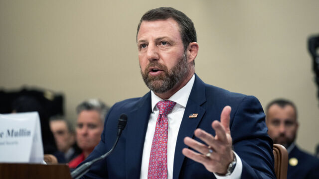 UNITED STATES - JUNE 25: DHS Secretary Markwayne Mullin testifies during the House Appropriations Subcommittee on Homeland Security hearing titled "Oversight Hearing - Department of Homeland Security," in Rayburn building on Thursday, June 25, 2026. (Tom Williams/CQ-Roll Call, Inc via Getty Images)