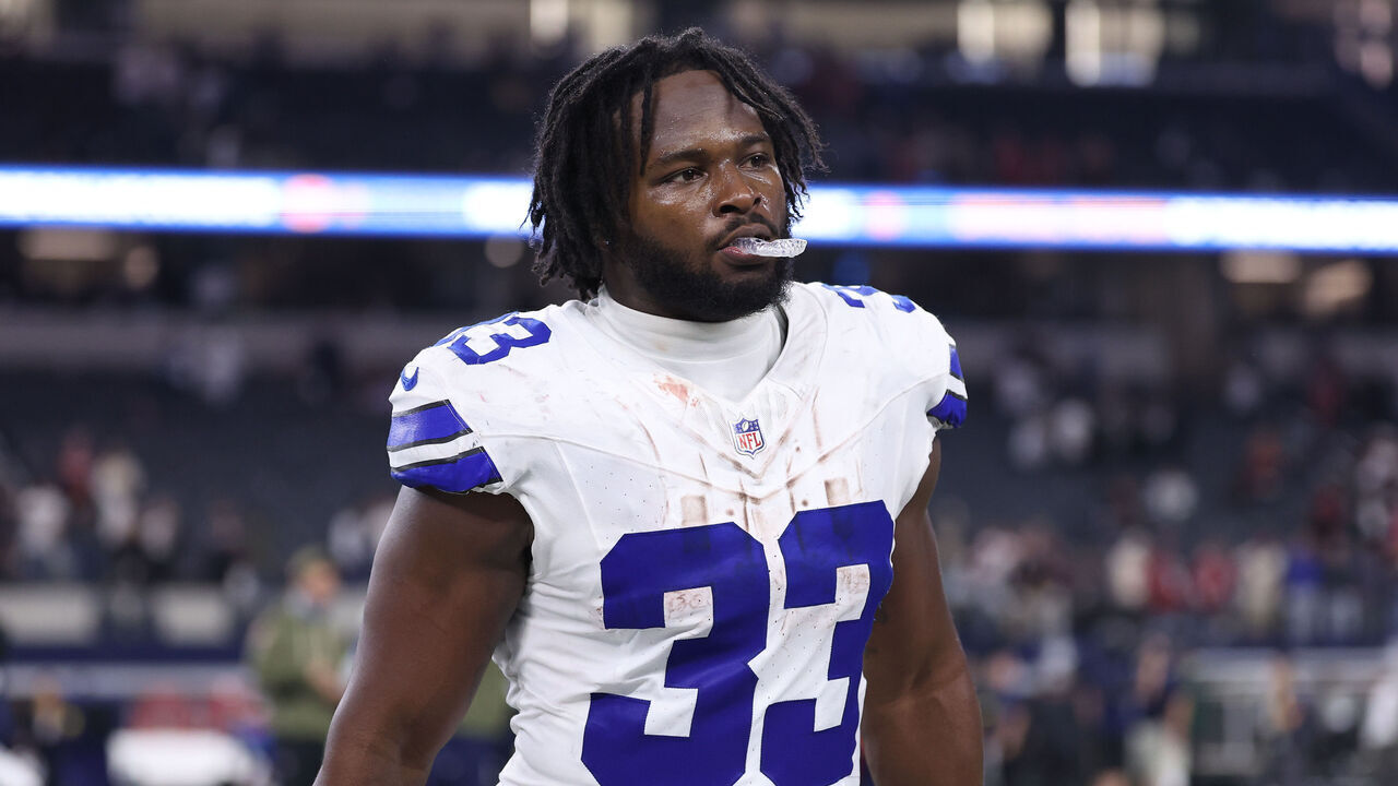 ARLINGTON, TEXAS - NOVEMBER 03: Javonte Williams #33 of the Dallas Cowboys walks off the field after the game against the Arizona Cardinals at AT&T Stadium on November 03, 2025 in Arlington, Texas.