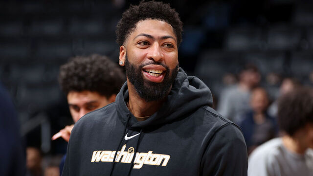 WASHINGTON, DC - MARCH 19: Anthony Davis #23 of the Washington Wizards smiles before the game against the Detroit Pistons on March 19, 2026 at Capital One Arena in Washington, DC. Mandatory Copyright Notice: Copyright 2026 NBAE