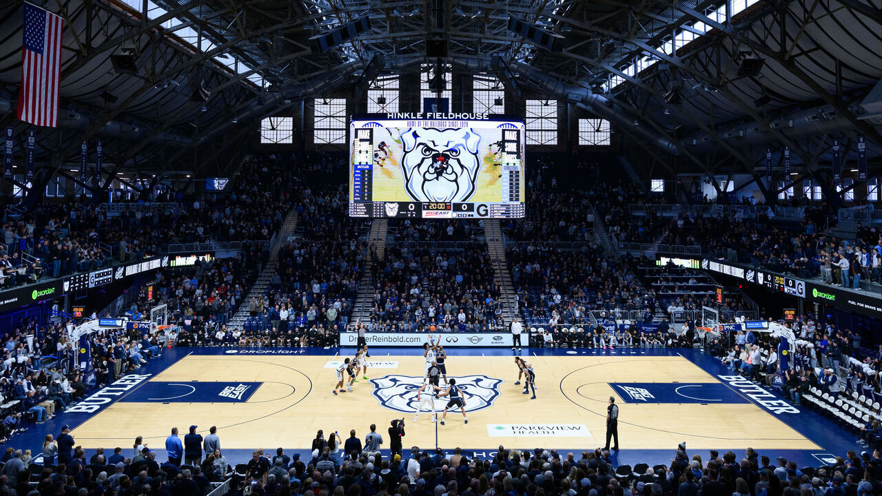 INDIANAPOLIS, IN - JANUARY 31: A general view of the interior of Hinkle Fieldhouse during the men's college basketball game between the Butler Bulldogs and Georgetown Hoyas on January 31, 2026, at Hinkle Fieldhouse in Indianapolis, IN.
