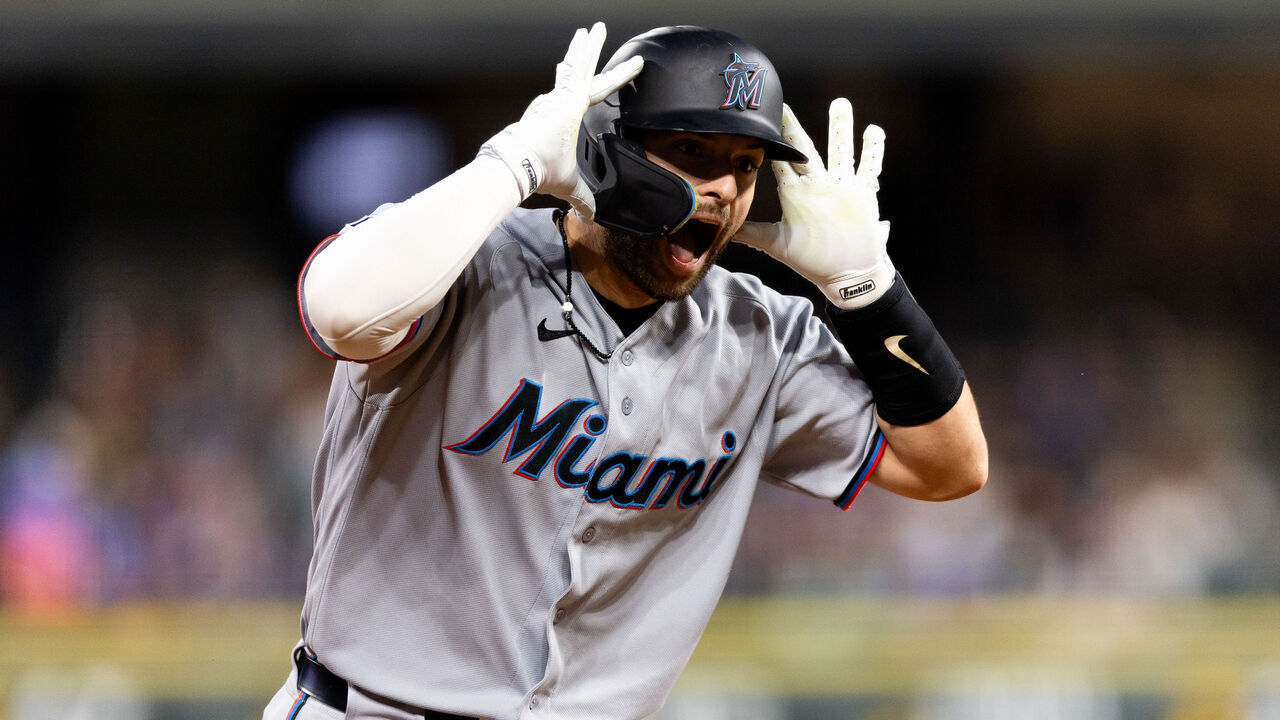 DENVER, CO - JUNE 30: Joe Mack #80 of the Miami Marlins rounds the bases after hitting a two run home run In the seventh inning during the game between the Miami Marlins and the Colorado Rockies at Coors Field on Tuesday, June 30, 2026 in Denver, Colorado.