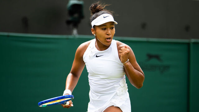 LONDON, ENGLAND - JULY 01: Naomi Osaka of Japan in action against Anastasia Gasanova in the second round on Day Three of The Championships Wimbledon 2026 at All England Lawn Tennis and Croquet Club on July 01, 2026 in London, England
