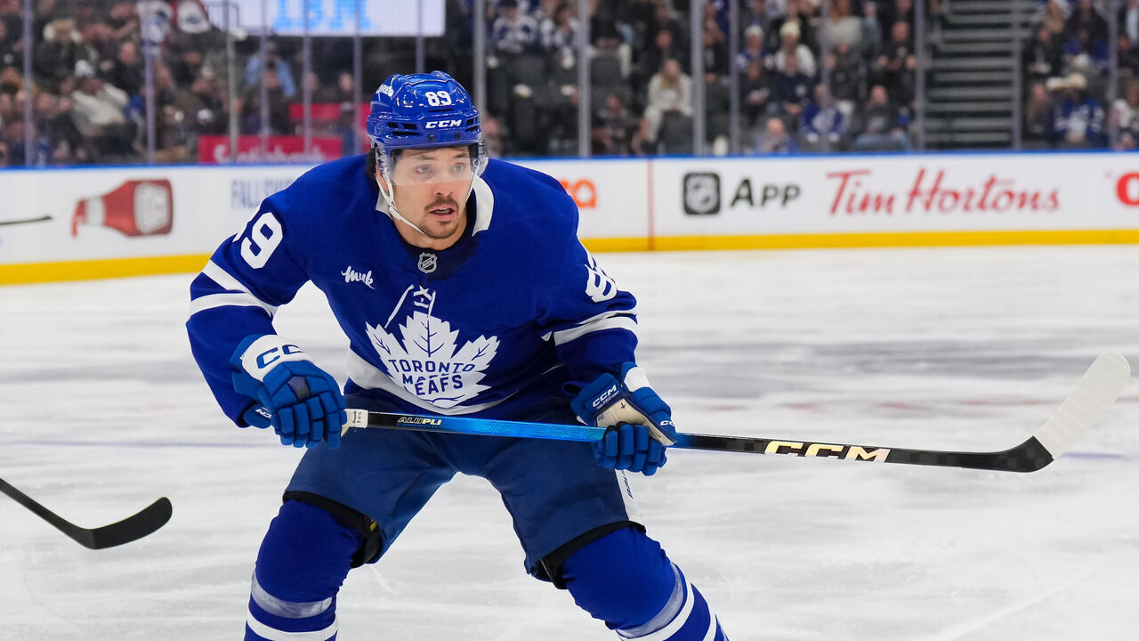 TORONTO, CANADA - JANUARY 19: Nicholas Robertson #89 of the Toronto Maple Leafs skates against the Minnesota Wild at Scotiabank Arena on January 19, 2026 in Toronto, Ontario, Canada.