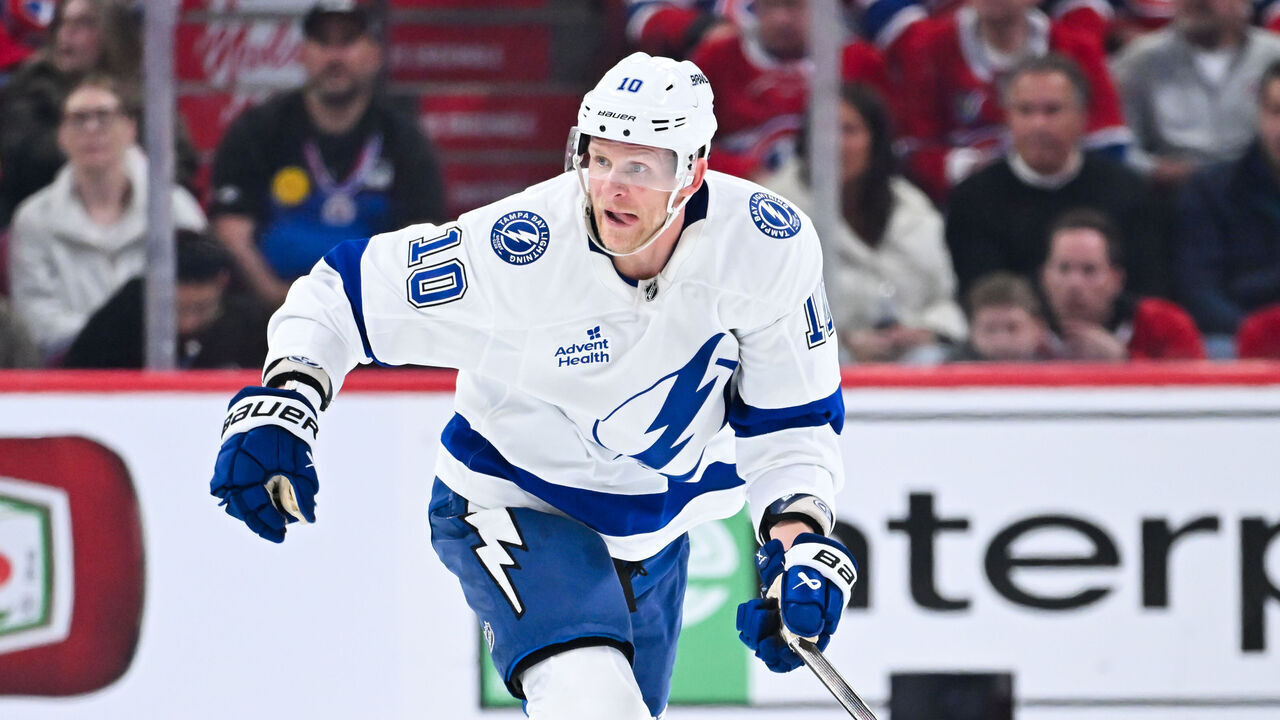 MONTREAL, CANADA - MAY 01: Corey Perry #10 of the Tampa Bay Lightning skates against the Montréal Canadiens in Game Six of the First Round of the 2026 Stanley Cup Playoffs at the Bell Centre on May 1, 2026 in Montreal, Quebec, Canada.