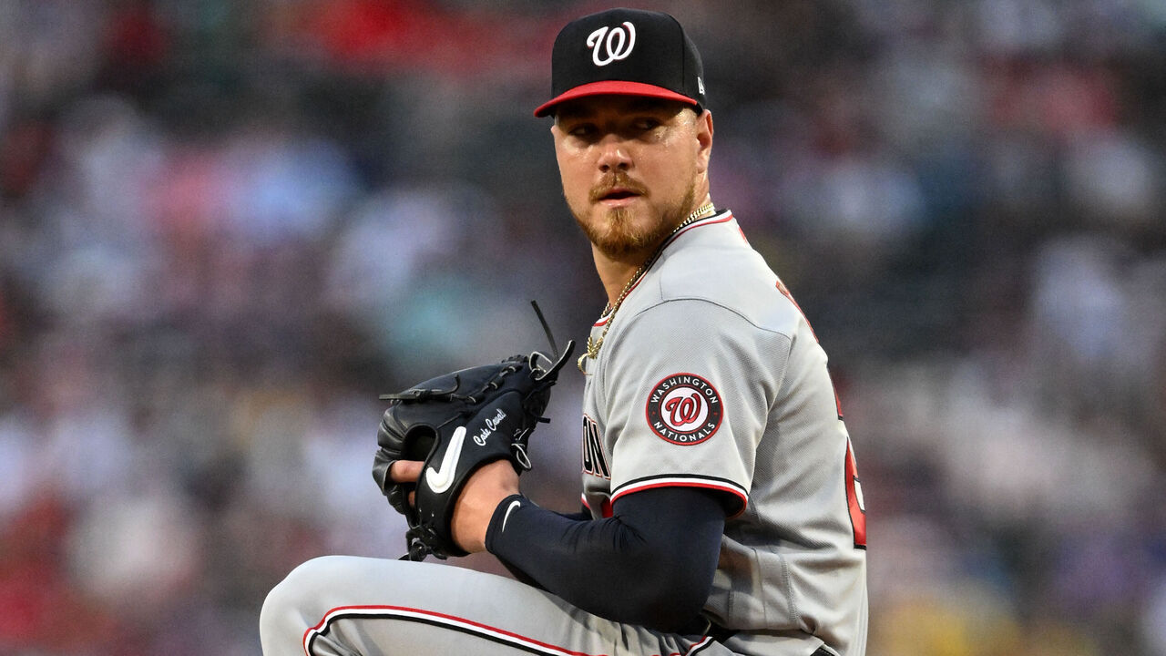 BOSTON, MASSACHUSETTS - JUNE 30: Cade Cavalli #24 of the Washington Nationals pitches against the Boston Red Sox during the first inning at Fenway Park on June 30, 2026 in Boston, Massachusetts.