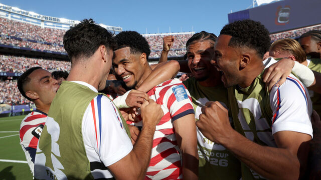 SANTA CLARA, CALIFORNIA - JULY 01: Malik Tillman #17 of the United States celebrates with team mates after scoring his team's second goal during the FIFA World Cup 2026 Round of 32 match between USA and Bosnia and Herzegovina at San Francisco Bay Area Stadium on July 01, 2026 in Santa Clara, California.