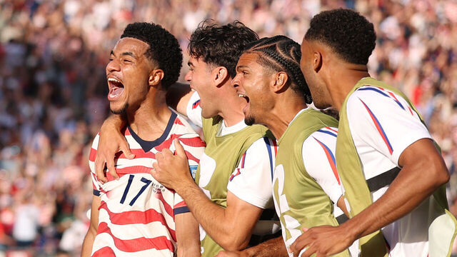 SANTA CLARA, CALIFORNIA - JULY 01: Malik Tillman #17 of the United States celebrates with team mates after scoring his team's second goal during the FIFA World Cup 2026 Round of 32 match between USA and Bosnia and Herzegovina at San Francisco Bay Area Stadium on July 01, 2026 in Santa Clara, California.
