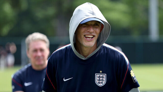KANSAS CITY, KANSAS - JULY 02: Thomas Tuchel, Manager of England, looks on during an England Training Session on July 02, 2026 in Kansas City, Kansas.