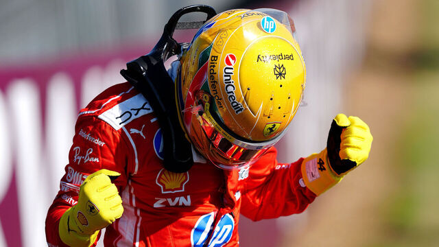 Ferrari's Lewis Hamilton celebrates taking pole position after sprint qualifying ahead of the British Grand Prix at Silverstone Circuit, Towcester. Picture date: Friday July 3, 2026.
