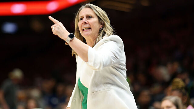MINNEAPOLIS, MINNESOTA - JUNE 15: Head coach Cheryl Reeve of the Minnesota Lynx reacts against the Portland Fire in the third quarter at Target Center on June 15, 2026 in Minneapolis, Minnesota. The Lynx defeated the Fire 107-74.