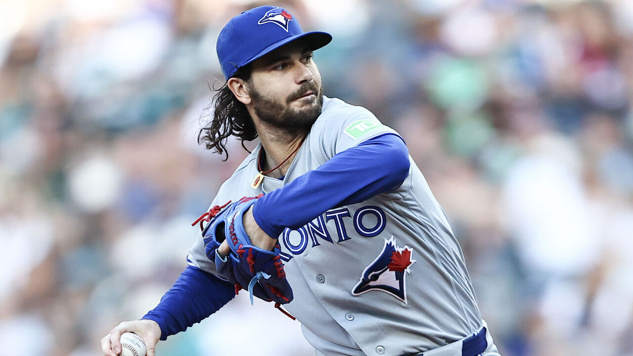 SEATTLE, WASHINGTON - JULY 03: Dylan Cease #84 of the Toronto Blue Jays pitches during the first inning against the Seattle Mariners at T-Mobile Park on July 03, 2026 in Seattle, Washington.