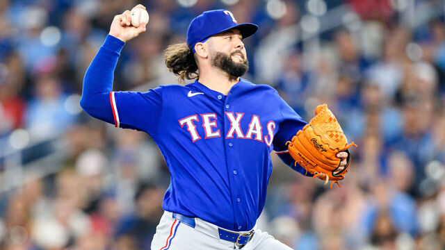 TORONTO, ON - JUNE 26: Texas Rangers Relief Pitcher Jakob Junis (16) throws a pitch during the MLB regular season game between the Texas Rangers and the Toronto Blue Jays on June 26, 2026, at Rogers Centre in Toronto, ON, Canada.