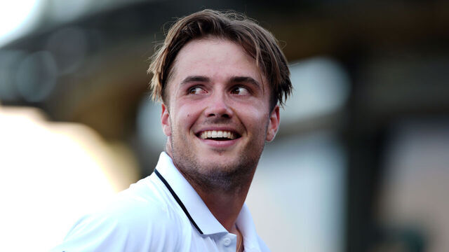 Arthur Fery of Great Britain celebrates victory following his Gentlemen's Singles match against Zizou Bergs of Belgium on day six of the 2026 Wimbledon Championships at the All England Lawn Tennis and Croquet Club, London. Picture date: Saturday July 4, 2026.