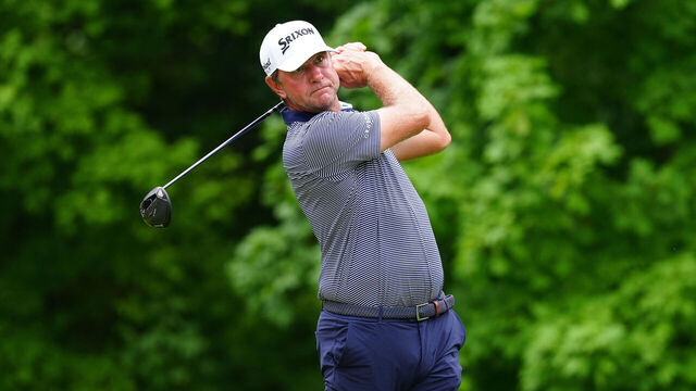 SILVIS, IL - JULY 04: PGA golfer Lucas Glover plays his tee shot on the 2nd hole during the third round of the John Deere Classic on July 4, 2026, at TPC Deere Run in Silvis, Illinois.