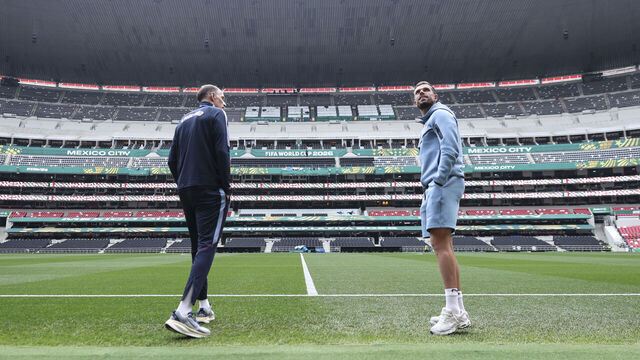 MEXICO CITY, MEXICO - JULY 04: Thomas Tuchel, Manager of England, looks on as he inspects the pitch at the Mexico City Stadium on July 04, 2026 in Mexico City, Mexico.
