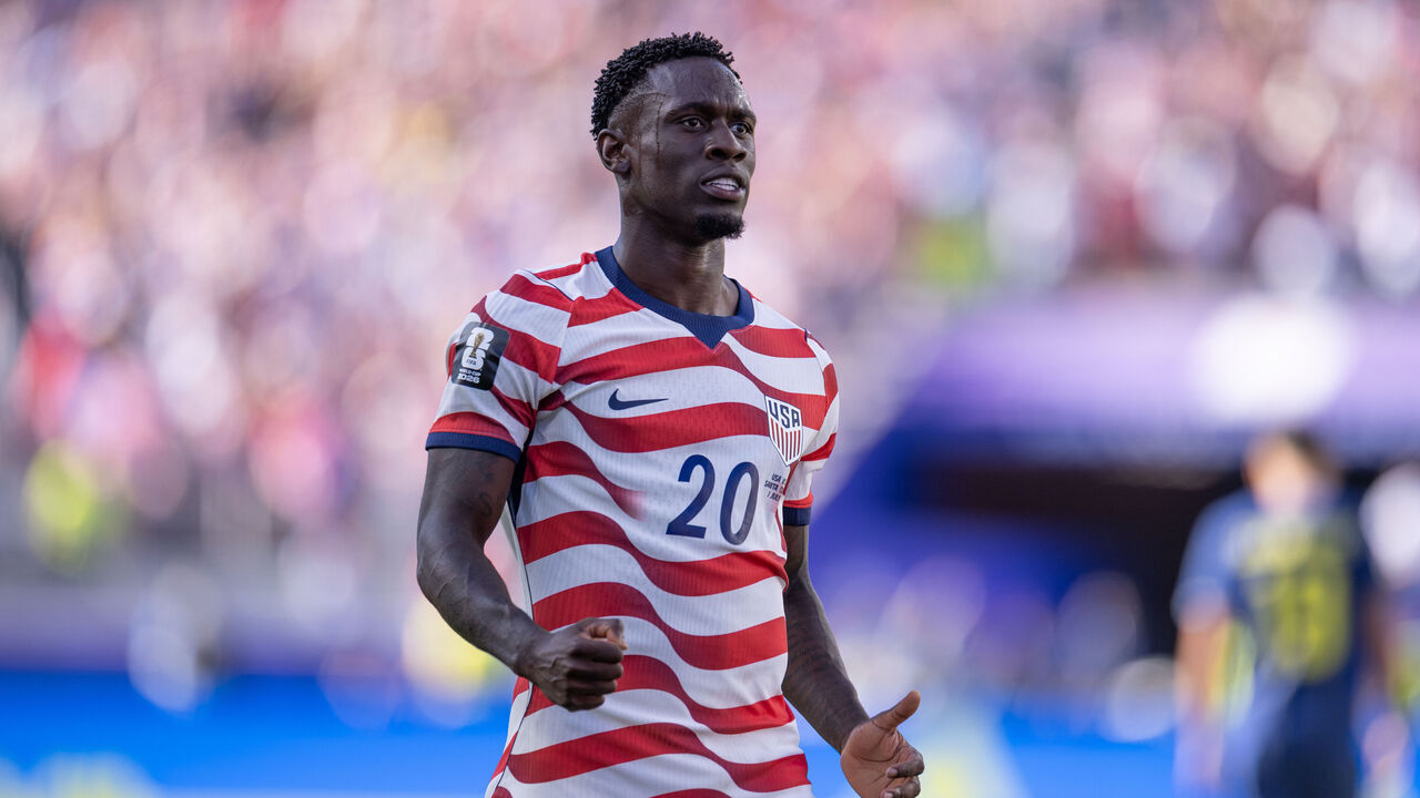 SANTA CLARA, CALIFORNIA - JULY 1:Folarin Balogun #20 of the United States celebrates scoring his team's first goal during the FIFA World Cup 2026 Round Of 32 match between USA and Bosnia and Herzegovina at San Francisco Bay Area Stadium on July 1, 2026 in Santa Clara, United States.