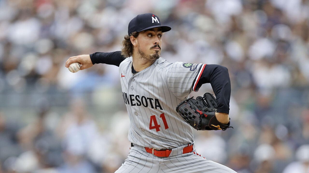 NEW YORK, NEW YORK - JULY 05: Joe Ryan #41 of the Minnesota Twins pitches during the first inning against the New York Yankees at Yankee Stadium on July 05, 2026 in the Bronx borough of New York City.