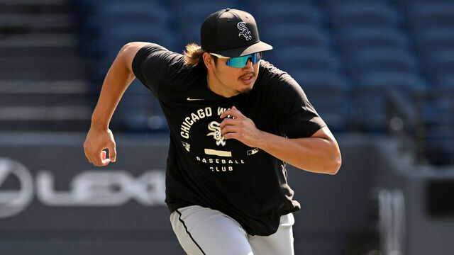 CLEVELAND, OHIO - JULY 04: Munetaka Murakami #5 of the Chicago White Sox warms up prior to a game against the Cleveland Guardians at Progressive Field on July 04, 2026 in Cleveland, Ohio.