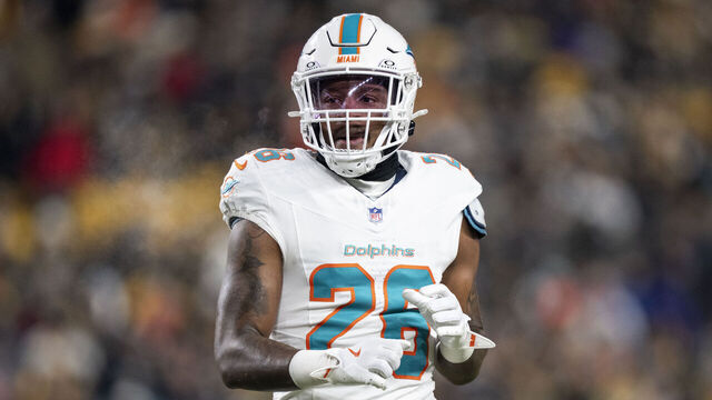 PITTSBURGH, PENNSYLVANIA - DECEMBER 15: Rasul Douglas #26 of the Miami Dolphins runs during an NFL football game against the Pittsburgh Steelers at Pennsylvania on December 15, 2025 in Pittsburgh, Pennsylvania.
