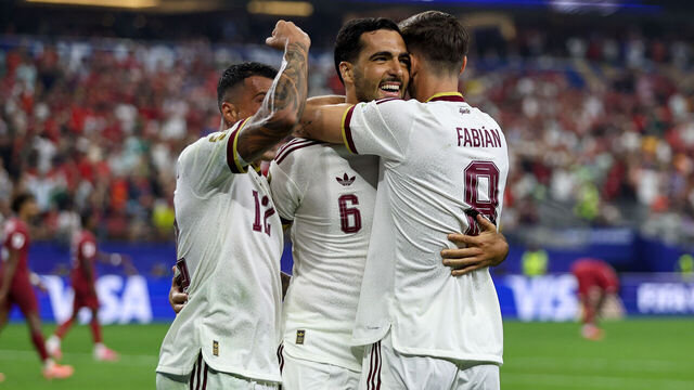 Arlington, United States - July 6: Mikel Merino of Spain celebrates after scoring his team's first goal with teammates during the FIFA World Cup 2026 Round Of 16 match between Portugal and Spain at Dallas Stadium on July 6, 2026 in Arlington, United States.