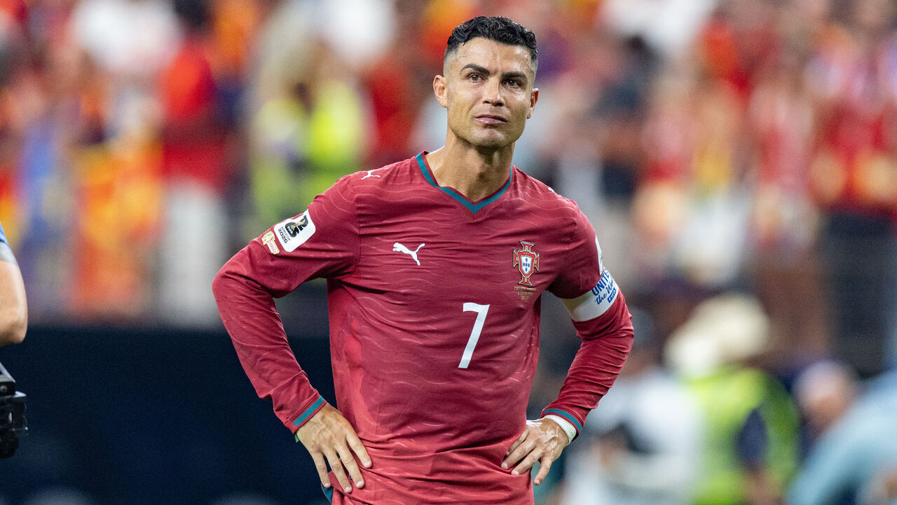 ARLINGTON, TEXAS - JULY 6: Cristiano Ronaldo #7 of Portugal following the match during the FIFA World Cup 2026 Round Of 16 match between Portugal and Spain at Dallas Stadium on July 6, 2026 in Arlington, United States.
