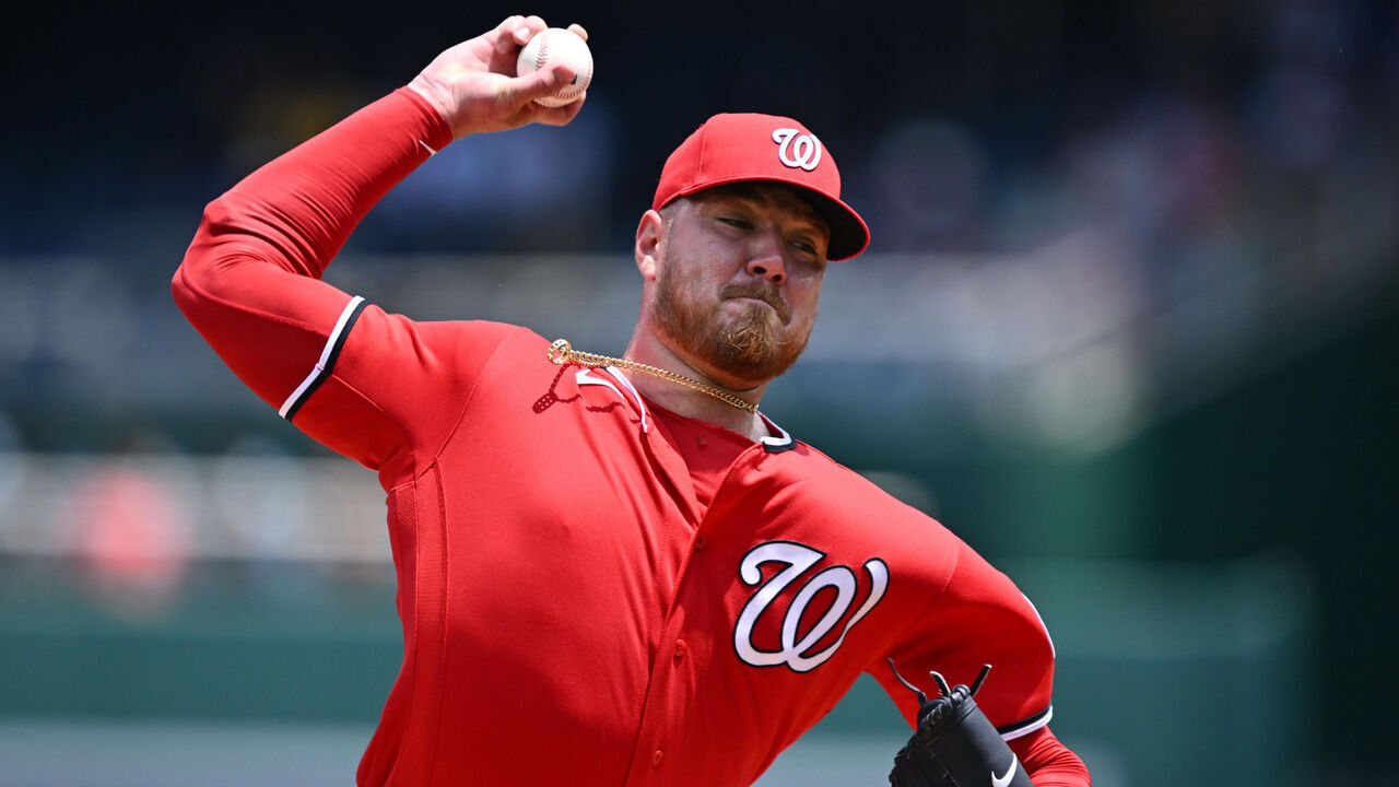 WASHINGTON, DC - JULY 05: Cade Cavalli #24 of the Washington Nationals pitches in the first inning against the Pittsburgh Pirates at Nationals Park on July 05, 2026 in Washington, DC.