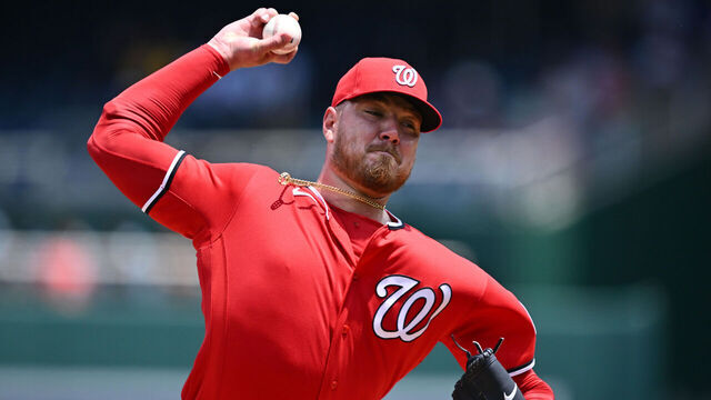WASHINGTON, DC - JULY 05: Cade Cavalli #24 of the Washington Nationals pitches in the first inning against the Pittsburgh Pirates at Nationals Park on July 05, 2026 in Washington, DC.