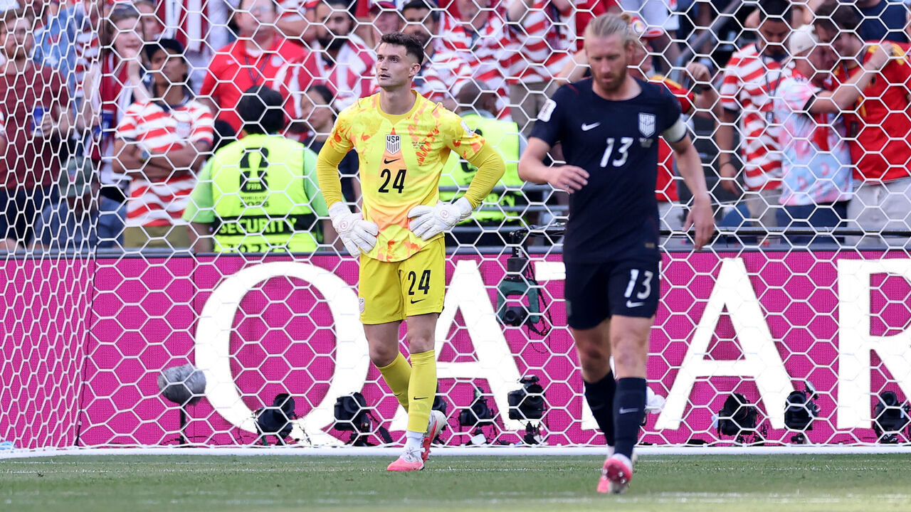 SEATTLE, WASHINGTON - JULY 06: Matt Freese #24 of the United States reacts after Belgium's third goal during the FIFA World Cup 2026 Round of 16 match between USA and Belgium at Seattle Stadium on July 06, 2026 in Seattle, Washington.