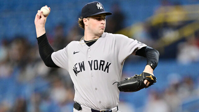 ST PETERSBURG, FLORIDA - JULY 06: Cam Schlittler #31 of the New York Yankees delivers a pitch in the first inning against the Tampa Bay Rays at Tropicana Field on July 06, 2026 in St Petersburg, Florida.