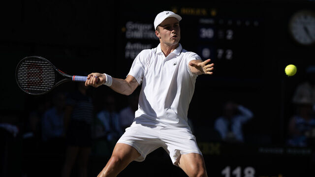 LONDON, ENGLAND - JULY 6: Arthur Fery during his fourth round match against Grigor Dimitrov on day eight of The Championships Wimbledon 2026 at All England Lawn Tennis and Croquet Club on July 6, 2026 in London, England.