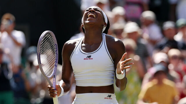 LONDON, ENGLAND - JULY 07: Coco Gauff of United States celebrates victory against Jessica Pegula of United States during their Ladies' Singles quarterfinal match on day nine of The Championships Wimbledon 2026 at All England Lawn Tennis and Croquet Club on July 07, 2026 in London, England.