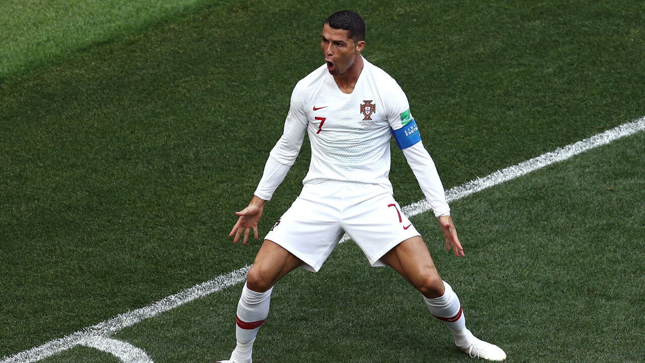 MOSCOW, RUSSIA - June 20: Cristiano Ronaldo #7 of Portugal celebrates after scoring a goal during the 2018 FIFA World Cup Russia group B match between Portugal and Morocco at Luzhniki Stadium on June 20, 2018 in Moscow, Russia.