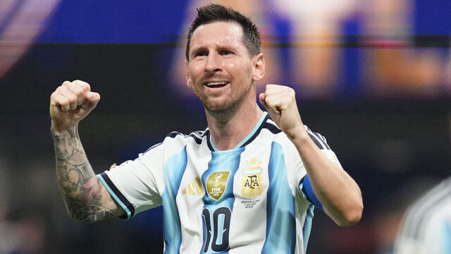 Lionel Andres Messi (Argentina) with post game celebration during Round of 16 FIFA World Cup 2026, Argentina and Egypt, Atlanta Stadium, Atlanta, United States on July 07 2026.