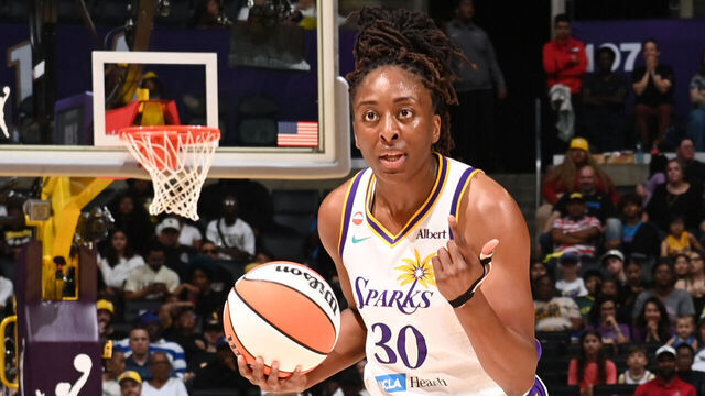 LOS ANGELES, CA - JULY 6: Nneka Ogwumike #30 of the Los Angeles Sparks handles the ball during the game against the Seattle Storm on July 6, 2026 at Crypto.com Arena in Los Angeles, California. NOTE TO USER: User expressly acknowledges and agrees that, by downloading and/or using this Photograph, user is consenting to the terms and conditions of the Getty Images License Agreement. Mandatory Copyright Notice: Copyright 2026 NBAE