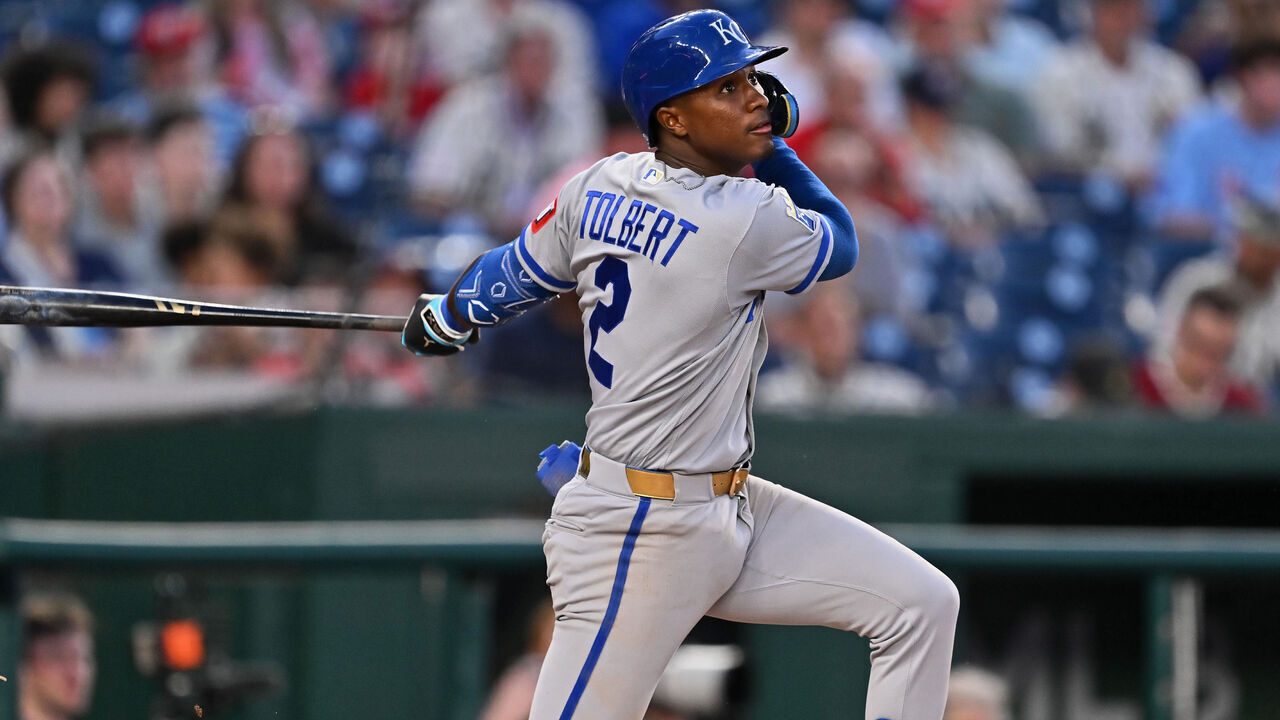 WASHINGTON, DC - JUNE 16: Tyler Tolbert #2 of the Kansas City Royals bats against the Washington Nationals at Nationals Park on June 16, 2026 in Washington, DC.