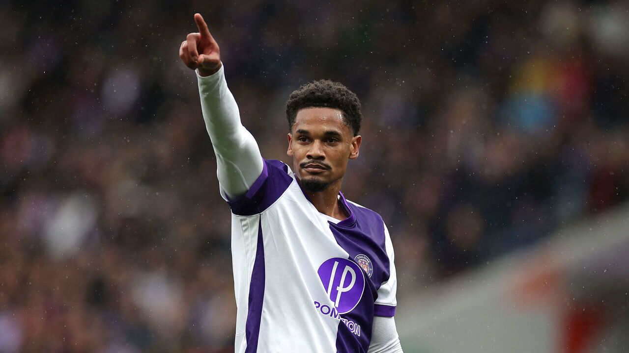 Toulouse's Brazilian forward #20 Emersonn reacts during the French L1 football match between Toulouse FC and Lille LOSC at the TFC Stadium in Toulouse, southwestern France, on April 12, 2026.