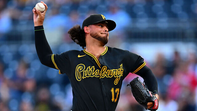 PITTSBURGH, PENNSYLVANIA - JULY 8: Jared Jones #17 of the Pittsburgh Pirates pitches during the first inning against the Atlanta Braves at PNC Park on July 8, 2026 in Pittsburgh, Pennsylvania.