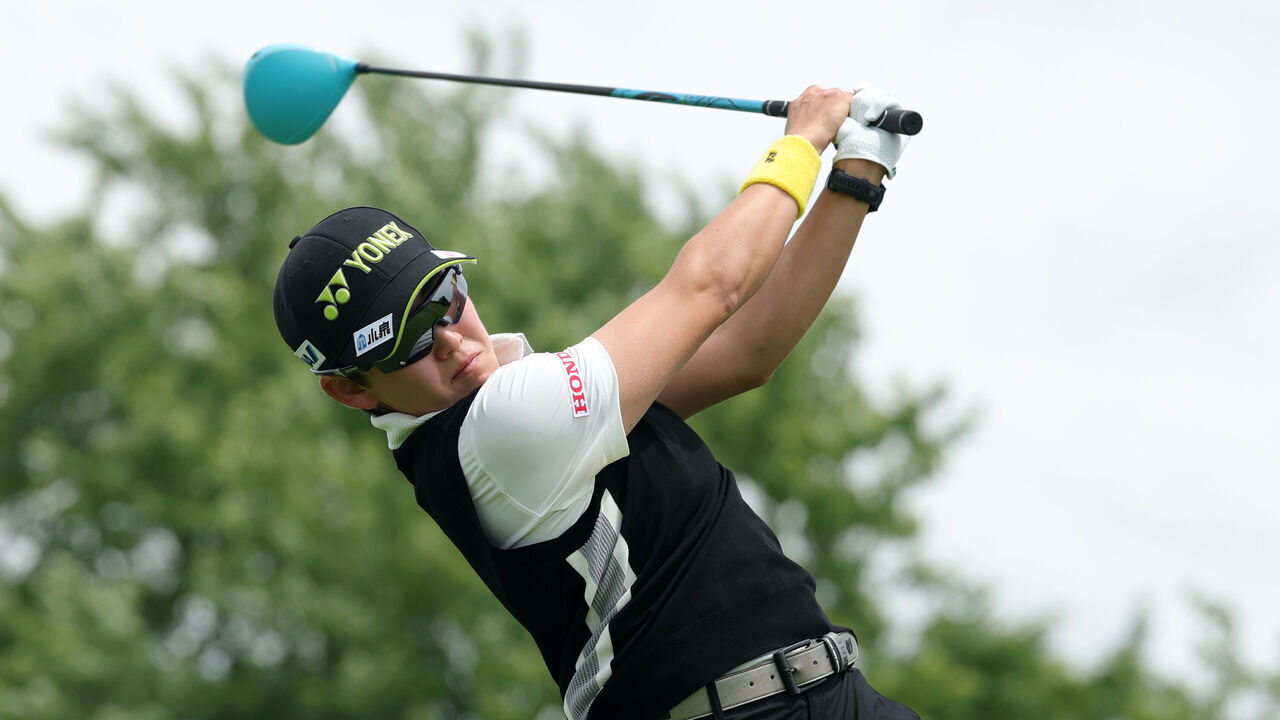 CHASKA, MINNESOTA - JUNE 28: Aki Iwai of Japan plays her shot from the third tee during the final round of the KPMG Women's PGA Championship 2026 at Hazeltine National Golf Club on June 28, 2026 in Chaska, Minnesota.