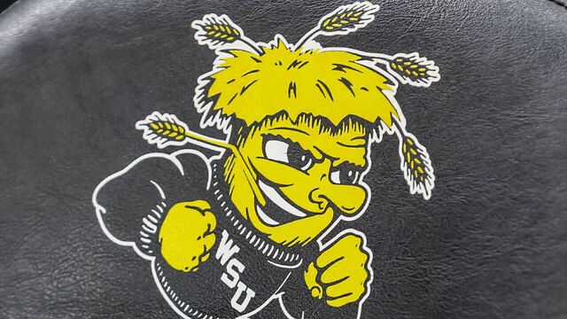 WICHITA, KS - JANUARY 18: A view of the Wheatshocker logo during an AAC basketball game between the Houston Cougars and Wichita State Shockers on January 18, 2020 at Charles Koch Arena in Wichita, KS.