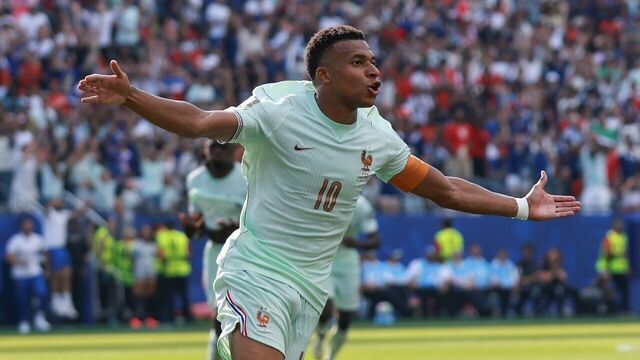 Kylian Mbappe of France celebrates scoring during the quarter final match between France and Morocco at the 2026 FIFA World Cup at Boston Stadium in Boston, the United States, July 9, 2026.