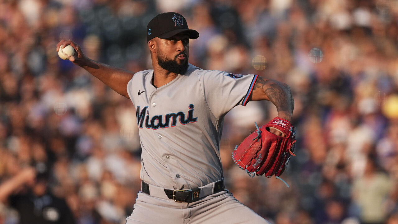 DENVER, COLORADO - JUNE 29: Sandy Alcantara #22 of the Miami Marlins pitches against the Colorado Rockies at Coors Field on June 29, 2026 in Denver, Colorado.