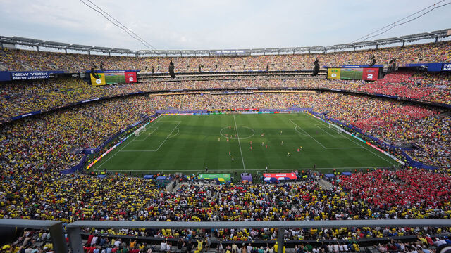 EAST RUTHERFORD, NEW JERSEY - JULY 05: General view during the FIFA World Cup 2026 Round Of 16 match between Brazil and Norway at New York New Jersey Stadium on July 05, 2026 in East Rutherford, New Jersey.