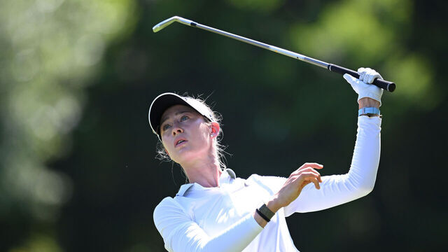 EVIAN-LES-BAINS, FRANCE - JULY 10: Nelly Korda of the United States plays a shot on the 13th hole during the second round of The Amundi Evian Championship 2026 at Evian Resort Golf Club on July 10, 2026 in Evian-les-Bains, France.