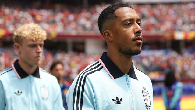 INGLEWOOD, CALIFORNIA - JULY 10: Youri Tielemans #8 of Belgium lines up for the national anthem before the FIFA World Cup 2026 Quarter Final match between Spain and Belgium at Los Angeles Stadium on July 10, 2026 in Inglewood, California.