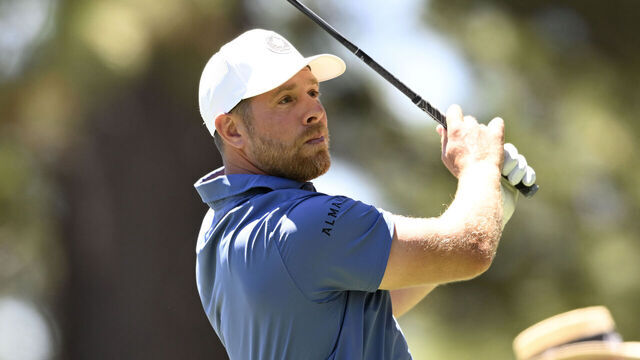 STATELINE, NEVADA - JULY 10: Joe Pavelski plays his shot from the 15th tee box during the first round of the American Century Championship 2026 at Edgewood Tahoe Golf Course on July 10, 2026 in Stateline, Nevada.