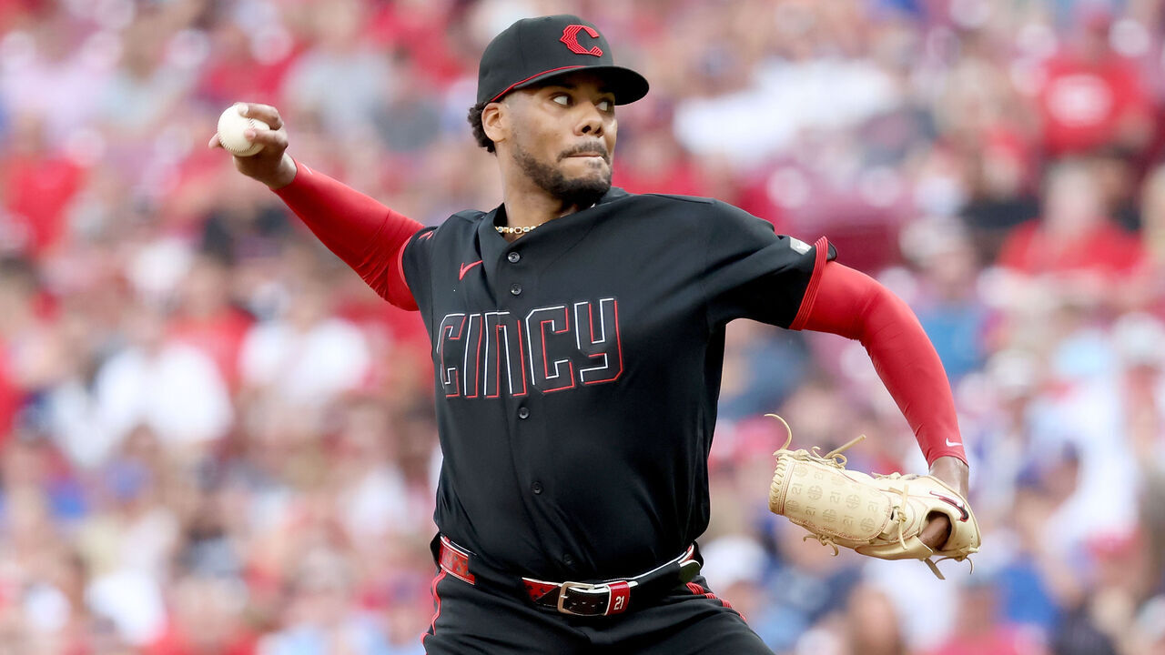 CINCINNATI, OHIO - JULY 10: Hunter Greene #21 of the Cincinnati Reds throws a pitch during the first inning of the game against the Chicago Cubs at Great American Ball Park on July 10, 2026 in Cincinnati, Ohio.