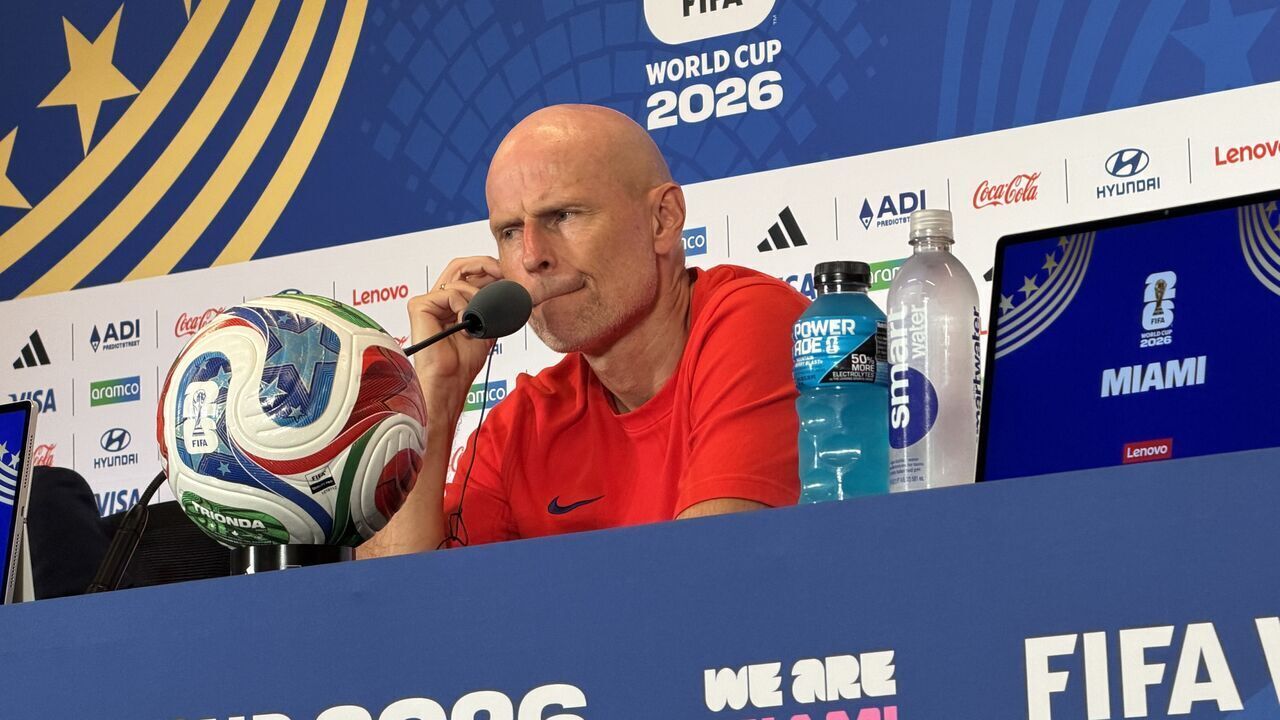 MIAMI, UNITED STATES - JULY 10: Norway national team head coach Stale Solbakken speaks during a press conference at Miami Stadium ahead of the 2026 FIFA World Cup quarterfinal match against England in Miami, United States, on July 10, 2026.