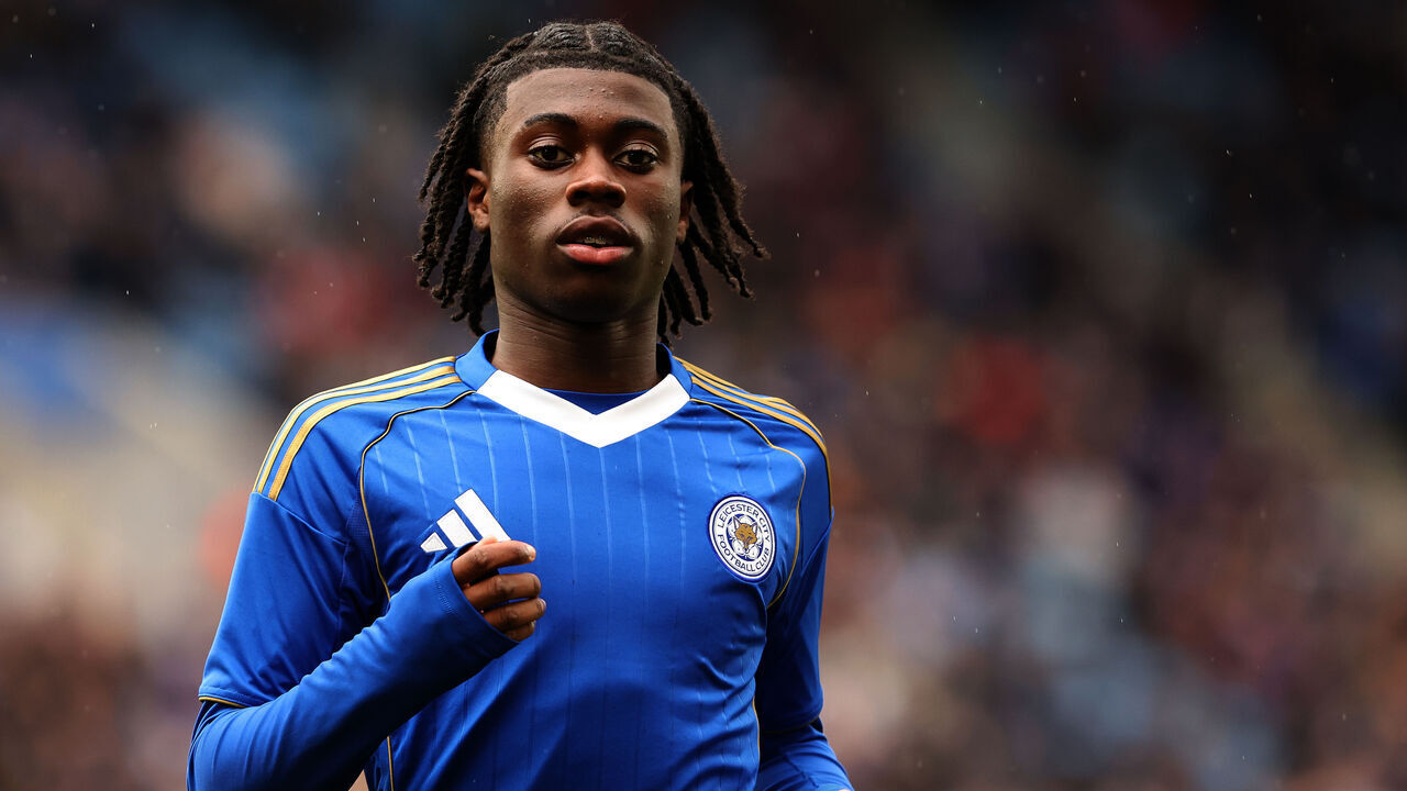 LEICESTER, ENGLAND - APRIL 11: Leicester City's Jeremy Monga during the Sky Bet Championship match between Leicester City and Swansea City at The King Power Stadium on April 11, 2026 in Leicester, United Kingdom.